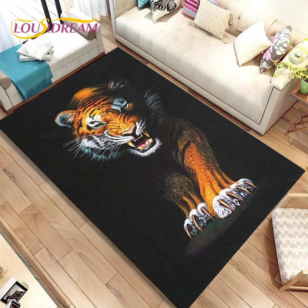 Beast Animal Tiger,Sabretooth Cartoon Area Rug,Carpet for Home Living Room Bedroom Sofa Doormat Kitchen Decor,Non-slip Floor Mat