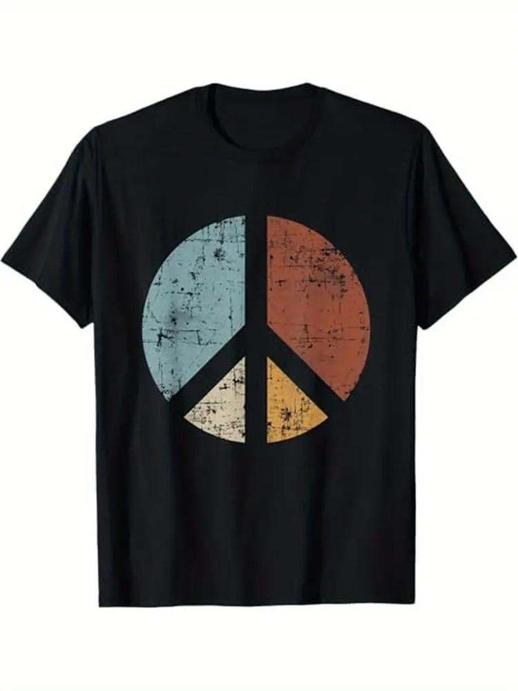 

100% Cotton Vintage Distressed Design Tee Retro Vintage Distressed Design Peace L