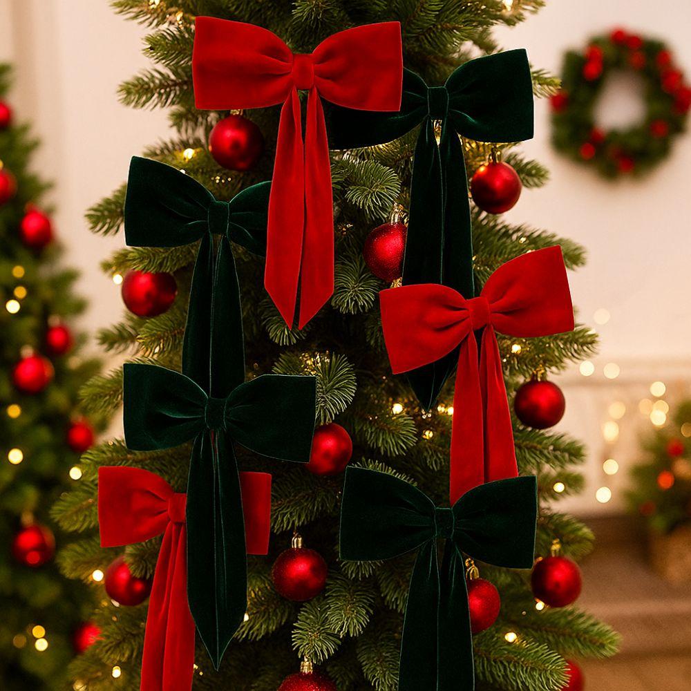 Soft Christmas Bow Decoration Flocking Hanging Bowknot Large Bow Decor  Holiday Season