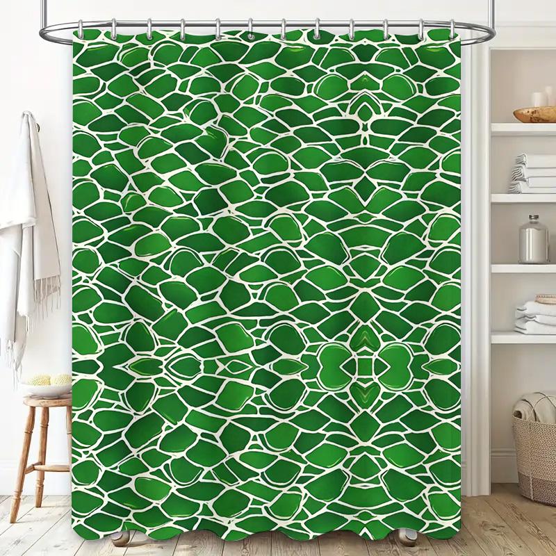Green Leaf Print Shower Curtain Waterproof Bathroom Decor