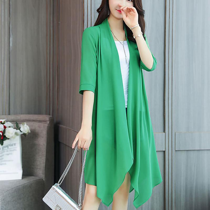 Camisa de gasa de verano para mujer, abrigo ultrafino de longitud media, camisa con protección solar, camisa de aire acondicionado, cárdigan tipo chal de Color sólido