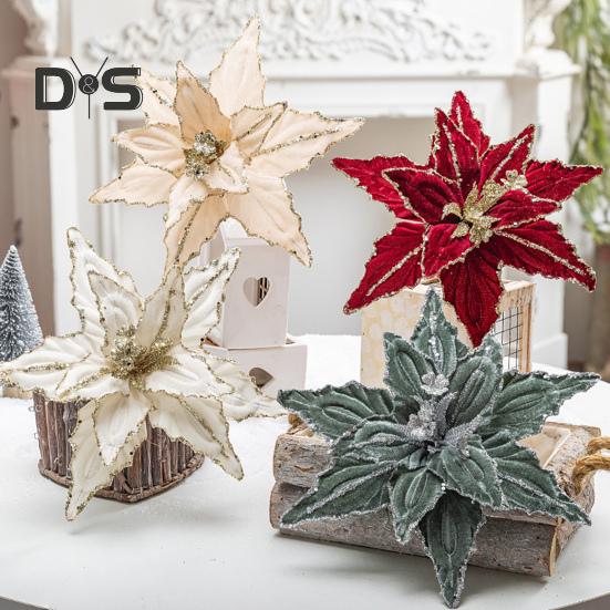 

2 шт. рождественские бархатные цветы блестящие искусственные цветы с регулируемыми лепестками праздничные декоративные цветы для рождественского венка на елку праздничное украшение своими руками