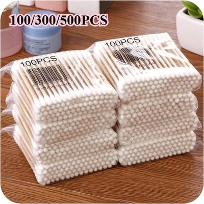 100/200/300PCS Pack Double Headed Cotton Swabs Makeup Cotton Swabs Clean Ears and Nose Environmentally Friendly Biodegradable