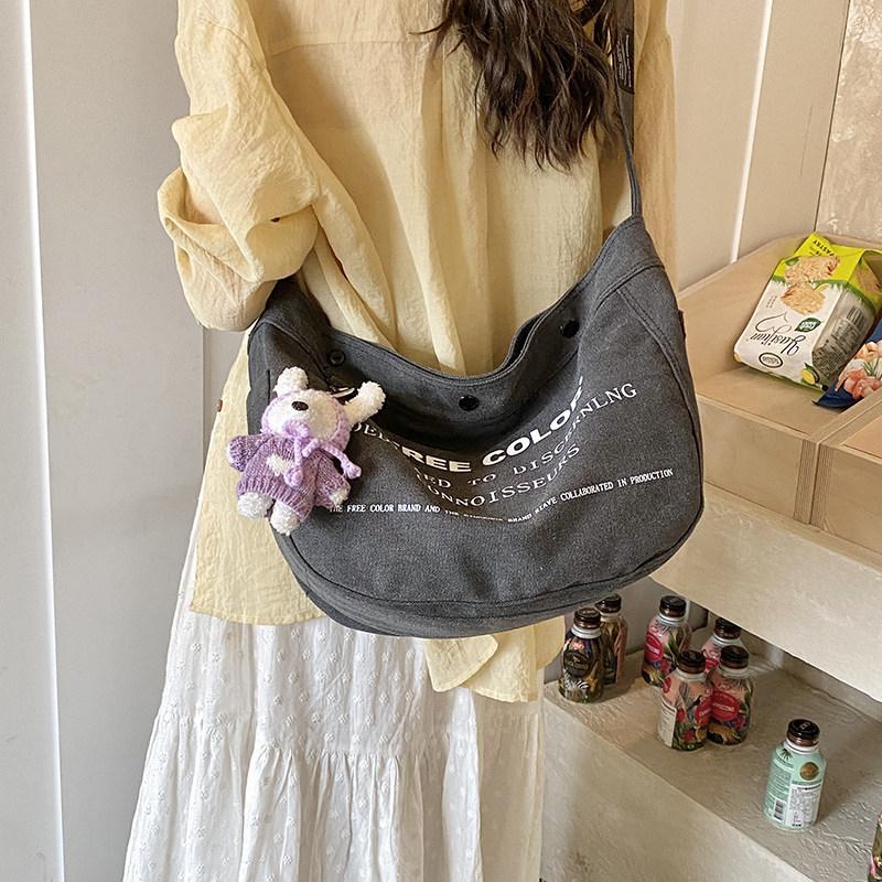 Letter print canvas bag for women2026Spring new trendy fashi tote bag for students, large capacity crossbody bag for school