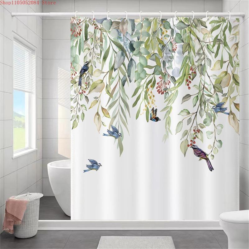 Adorable Botanical Shower Curtain With Hooks Waterproof Anti-Mildew Easy Hang Washable For Dorm Apartment Home Bathroom