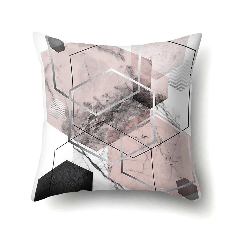Polyester Pillowcase Marble Nordic Ins Style Geometric Printed Peach Leather Velvet Living Room Sofa Pillowcase