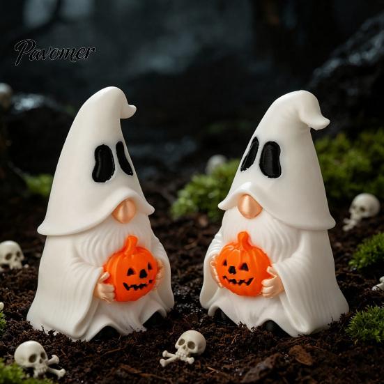 Spooky Gnome Figures Halloween Ghost Figurine, Creative Pumpkin Desk Ornament, 3D Printed Decor for Home Mini Statue Shelf Display, Funny Holiday
