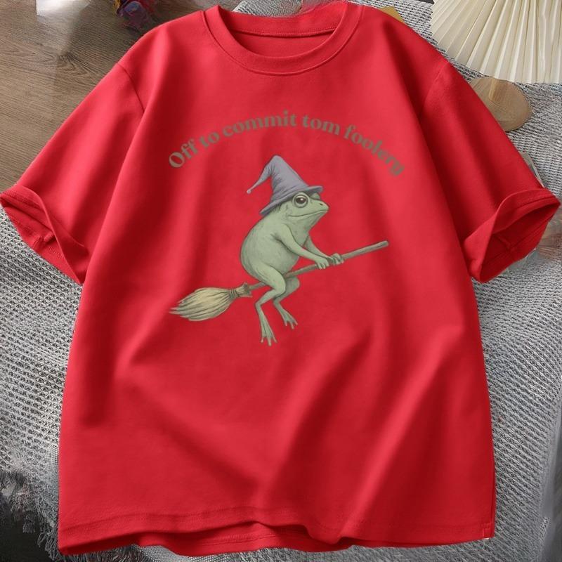 Witch Frog TShirt Unisex Women Funny Halloween Cottagecore Toad Tshirt Casual Round Neck Short Sleeve Unisex Clothes Streetwear Tops