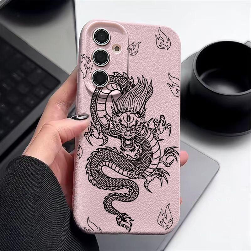 Husă Moale TPU cu Model Dragon Pentru Samsung S25 Ultra S24 FE S23 S22 A56 A36 A16 A15 A55 A35 Textură Piele Mată Subțire Rezistentă la Șocuri Husă Bumper