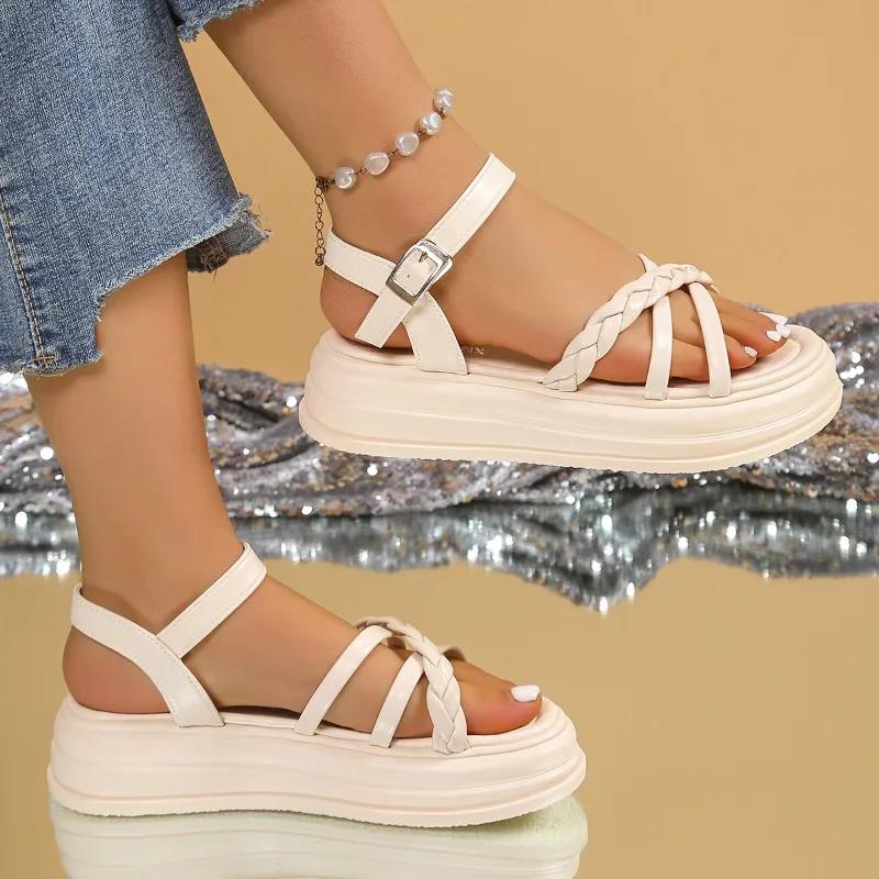 

Fashion Ladies Shoes 2025 Brand Women s Buckle Strap Fashion Peep Toe Sandals Casual Sandal Swomen New Plus Size Solid Platform Sandals 35