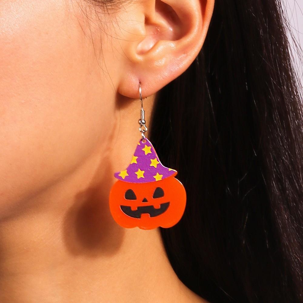 Halloween Themed Hat Pumpkin Pattern Women Acrylic Earring For Unisex Fashion Accessories