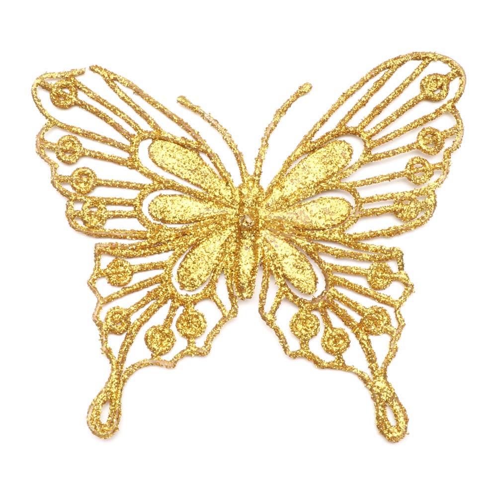Christmas Butterflies Xmas Tree Ornaments Single Layer Gold Powder Glitter Artificial Flower DIY Crafts Christmas Tree Decor
