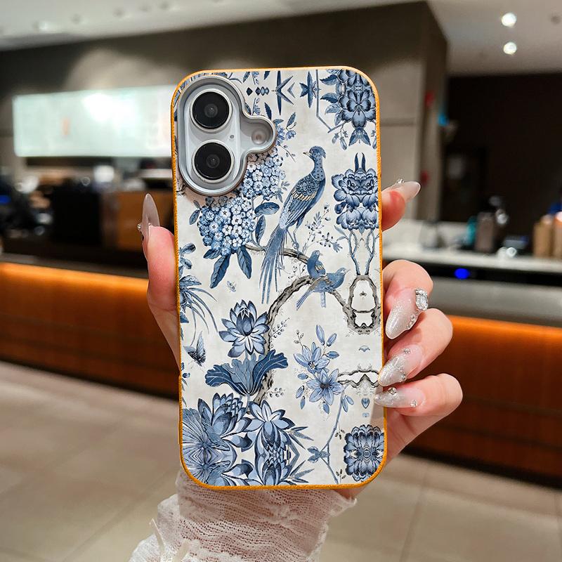 Ink Flower Design Leather Texture TPU Phone Case For iPhone 17 16 Pro Max 15 14 13 Pro Max 11 Anti Scratch Soft Silicone Cover