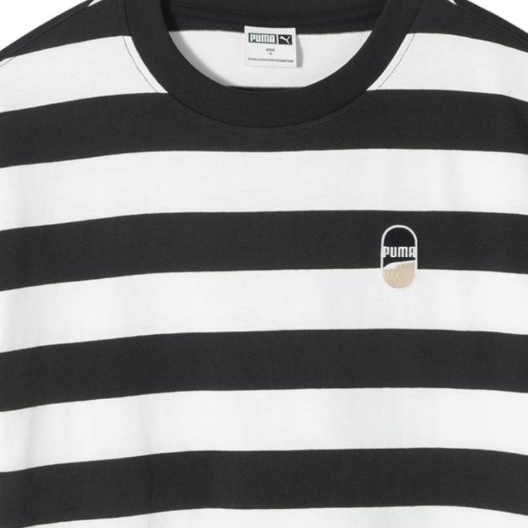 Puma Downtown Logo Colorblock Striped Crew Neck Short Sleeve T-Shirt Men Tops Black 630115-01