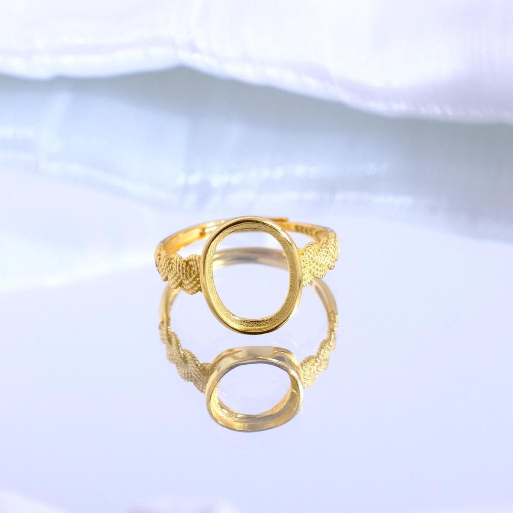 Gold-Plated S925 Silver Open Oval Ring with Bar Design