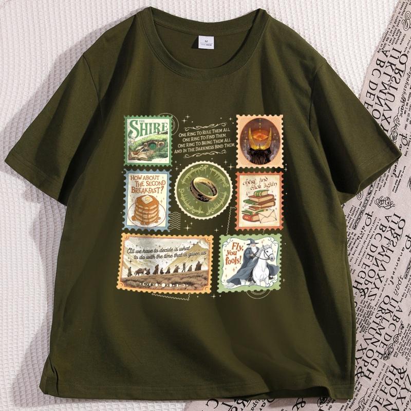 The Shire Stamps Tshirt for Fans Clothes Casual Cotton Short Sleeve Crewneck T Shirt Dark Lord Fantasy Reading Tshirt Clothes