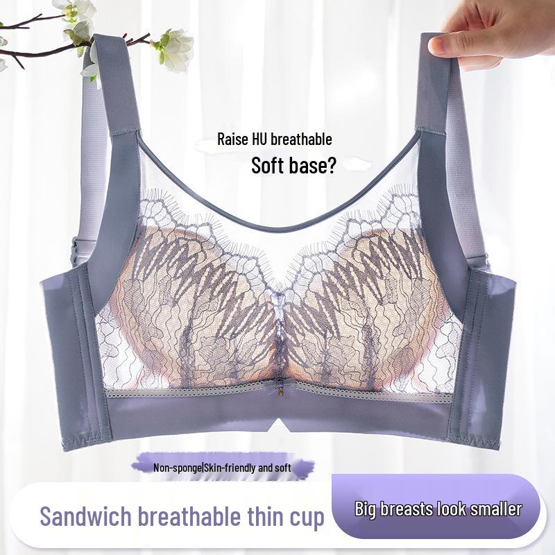 Lace Bandeau Breathable Thin Adjustable Large Cup Bra CD
