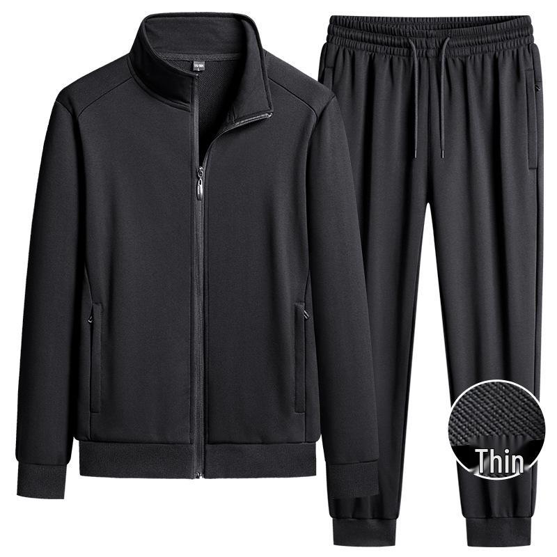 Men's Pure Cotton Stand-up Collar Hoodie Suit for Spring and Autumn Sports