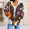 Women Plus Size White Zip Up Hoodie Long Sleeve Halloween Dachshund Printed Drawstring Hood With Pockets