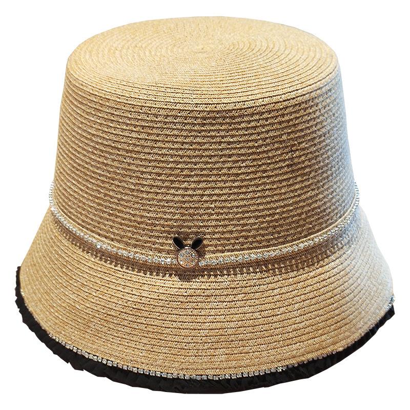 Spring and Summer New Straw Bucket Hat Fashion Bright Diamond Lace Bucket Hat Sun Protection Shade Straw Hat Children