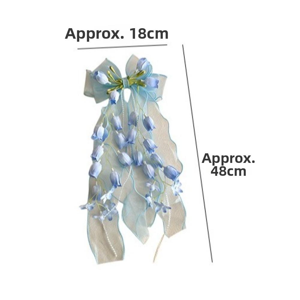 Long Ribbon Bow Hair Clip Bell Orchid Hair Barrettes New Sweet Headband  For Girls