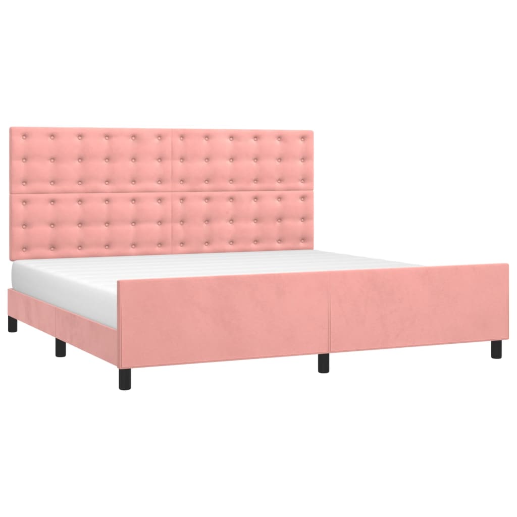 Pink Velvet Bed Frame with Headboard 200x200 cm