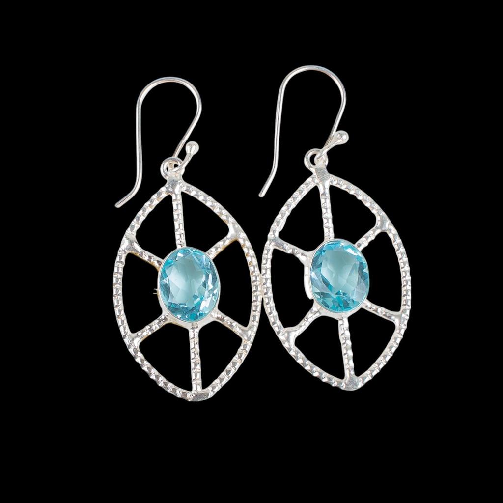 Sky Blue Topaz Gemstone 925 Sterling Silver Jewelry Handmade Hook Earrings 2.00" EE-48-6