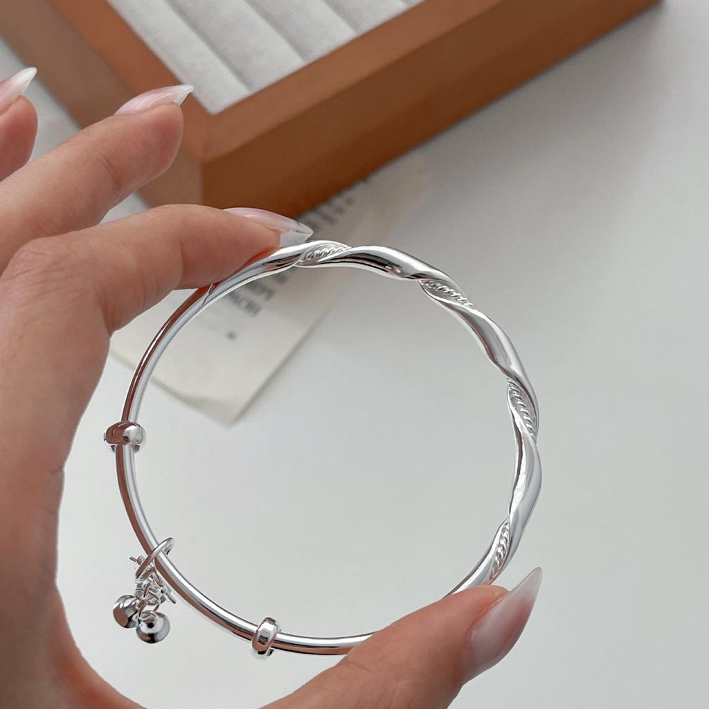 Full Body S999 Foot Silver Bracelet, Dreamy Silver Ribbon Wrapped Christmas Bell Bracelet, Runaway Princess Silver Bracelet
