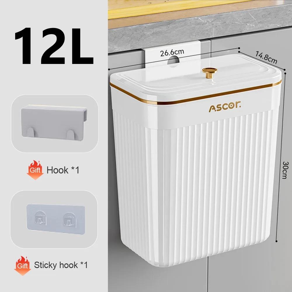 Kitchen Trash Can with Lid Wall Mounted Wastebasket Garbage Can for Cabinet Under Sink Compost Bin Recycle Bin 7/9L