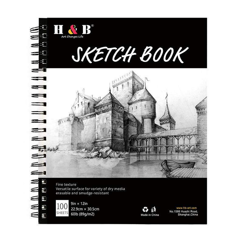 30x23CM Beginner Sketch Painting Book Double Coil Spiral Professional Art Blank Student Art Drawing Book чёрный