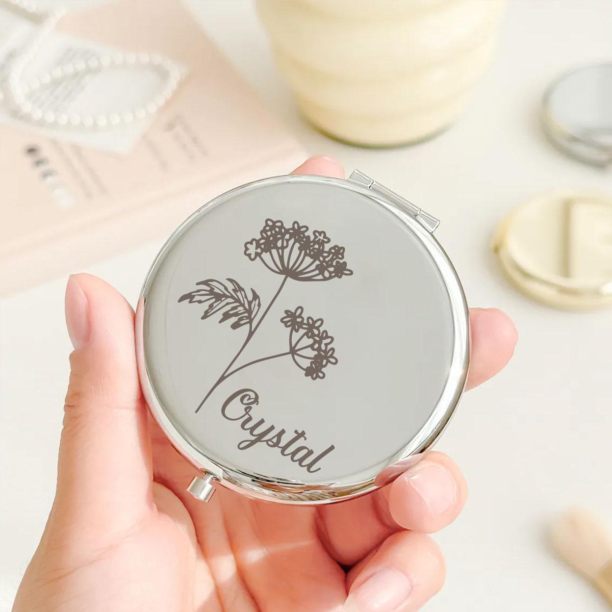 1 шт. Прекрасное новое цветочное Зеркало складное с индивидуальным именем Круглое Зеркало Зеркало с именем Подарки для гостей на свадьбу JZ-Y-Sliver-P3210