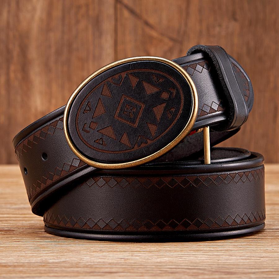 High Quality Real Genuine Leather Belt Luxury Smooth Buckle Belt Pure Cowskin Engraving Strap Male Cowboy Jeans for Man
