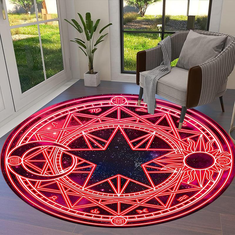 1pc Red Magical Seal Round carpet, Made of Polyester,Perfect for Decorating Office Chairs, Living Rooms fplt096