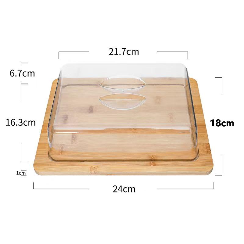 Bamboo Butter Storage Container with Transparent Lid and Tray 