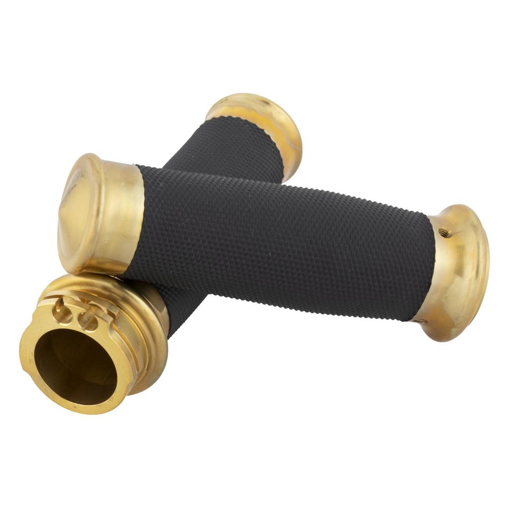 Kijima Motorcycle Parts Metra Aluminum Billet Knurled 128mm x 35mm Grips, Rubber, Diameter, Non-Through Type, Harley-Davidson, Brass, HD-04787