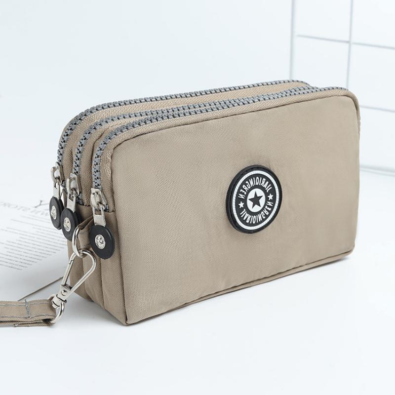 New Washed Denim Women's Three Zipper Coin Purse,Makeup Bag,Phone Bag,Hand-Held Portable Bag