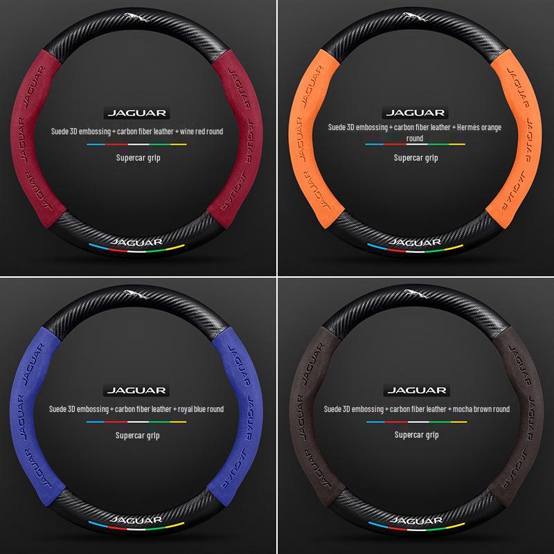 Universal Suede Carbon Fiber Steering Wheel Cover for Jaguar XEL, XFL, F-PACE, XJ – Four Seasons Fit.
