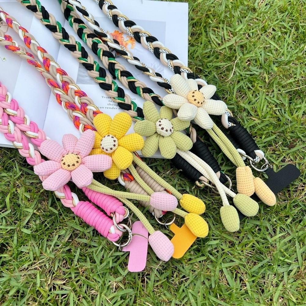 Detachable Flowers Phone Lanyard Cross-body Phone Woven Chain Crossbody Phone Charm  Activity