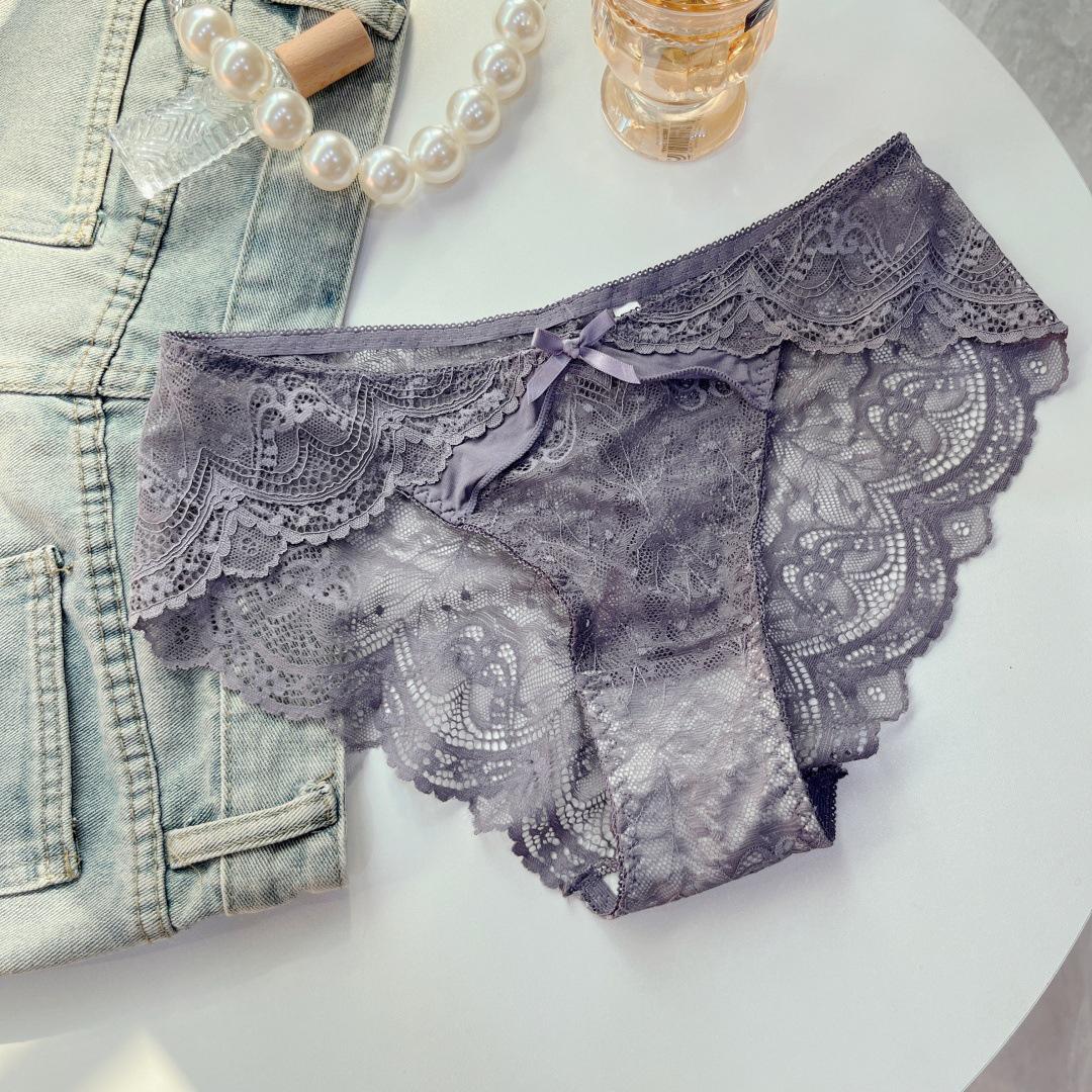 

Женские трусы-слипы большого размера с кружевной отделкой и бантиком - Дышащие, Сексуальные и Легкие XXL фиолетовый/серый