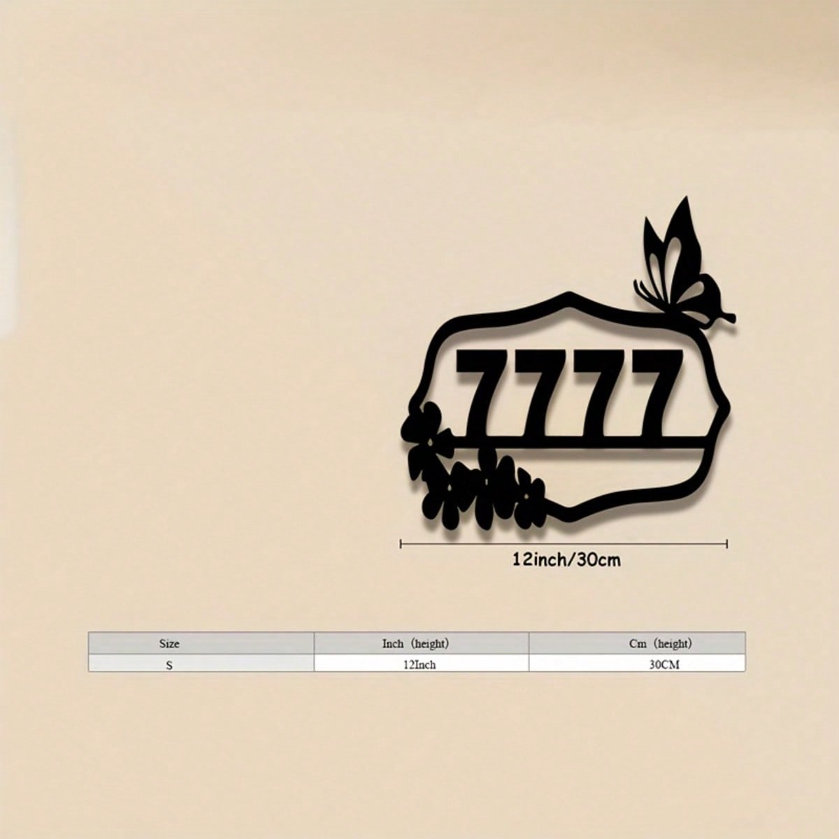 

2D Metal Iron Wall Art Number 7777 with Floral Butterfly Motifs Modern Home Office Decor