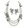 Vintage Bow Pearl Layered Choker Necklace Court Style Unique Women