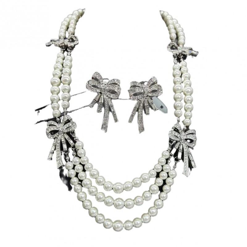 Vintage Bow Pearl Layered Choker Necklace Court Style Unique Women