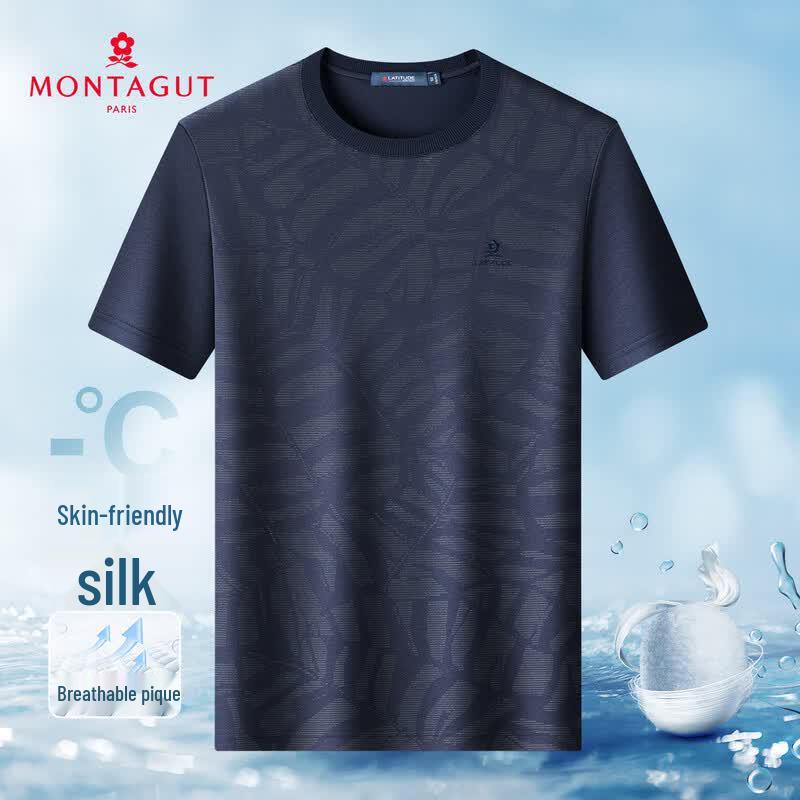 

MONTAGUT Men s Silk Blend Printed Round Neck Short Sleeve T-Shirt 52