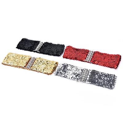 Bling Mujer Remaches Lentejuelas Elástico Ancho Cinturón Cinturilla Delgado Casual