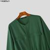 INCERUN Men Collarless Long Sleeve Belt Solid Sports Casual Buttons Long Jumpsuits Rompers
