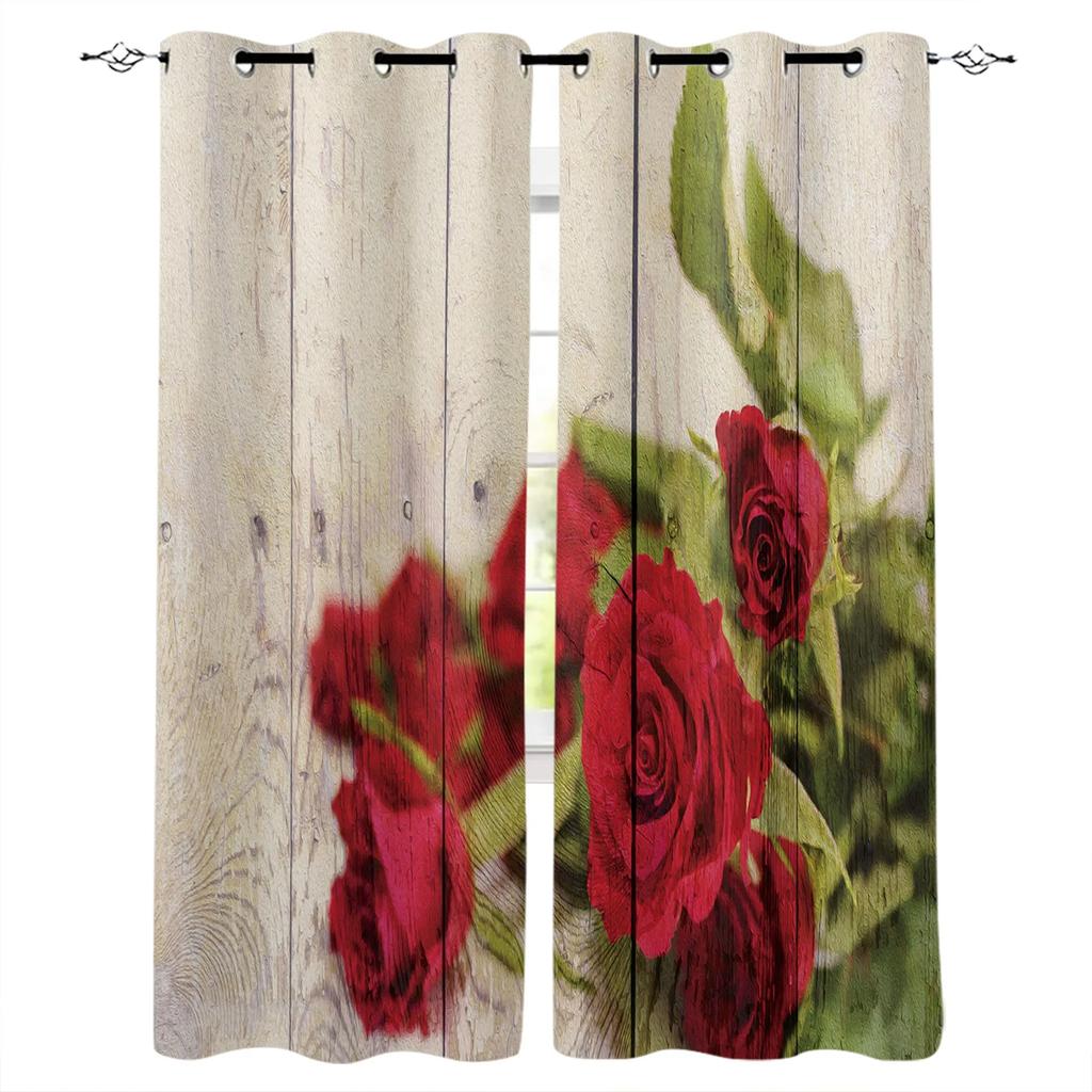 Red Rose Black Vine Spiral Leaves Print Window Curtains Luxury European Curtains for Living Room Balcony Hotel Cafe Drapes