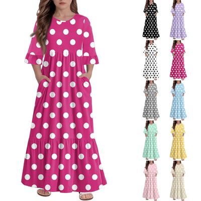 Mädchen Stufenkleid mit Rüschen - 3/4 Ärmel Taschen Maxi mit Taschen