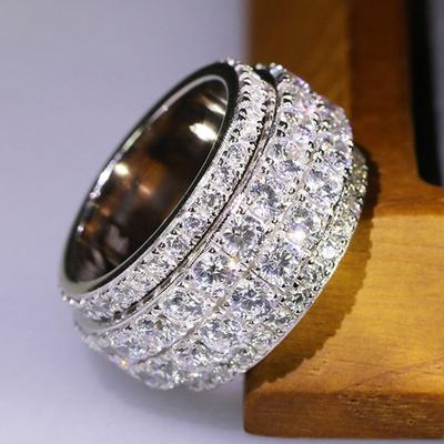 Full Bling Iced Out Cubic Zirconia Wide Ring for Women Round Band Silver Color Gorgeous Female Accessory Wedding Jewelry