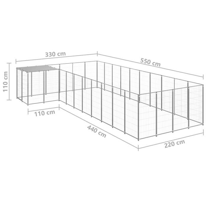 VidaXL Chenil Argenté 13,31 m² Acier Enclos pour Chiots Cage Chiens Extérieur 3082244