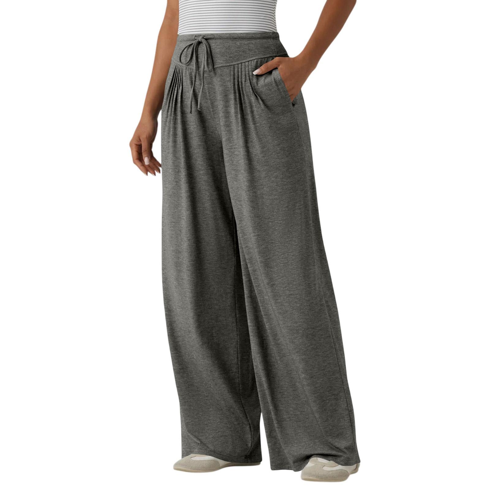 

Women High Waist Wide Leg Pants Drawstring Loose Fit Lightweight Casual Trousers with Pleated Front Design for Daily Wear XXL